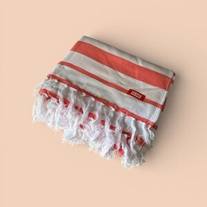 Turkish (2) Cotton XL 50x80 Towels Fringe Coral/White Striped Kanata Uline New